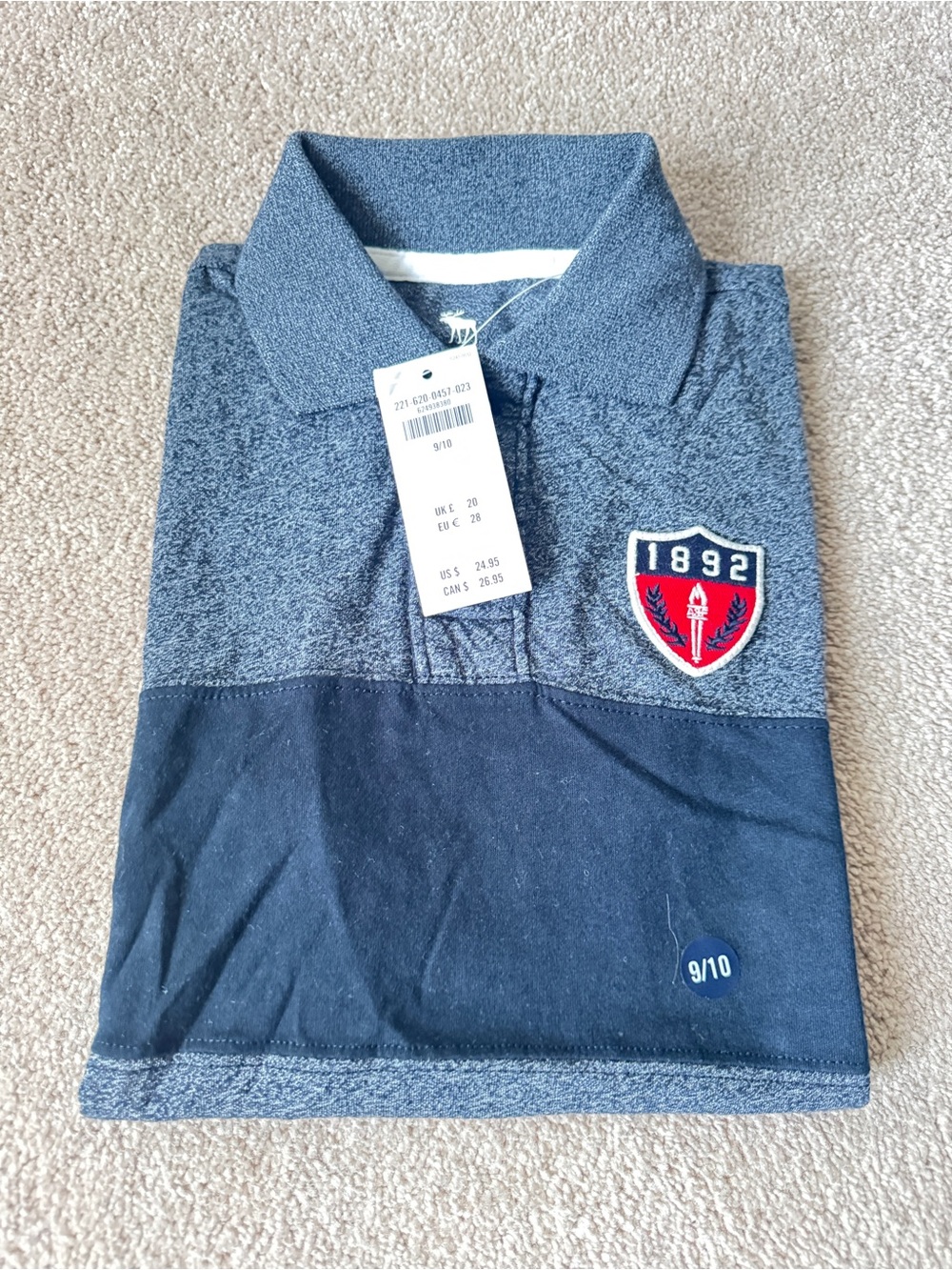 abercrombie kids Heather Blue and Navy Two-Tone Polo with Crest